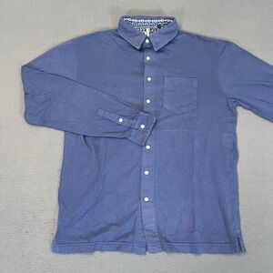 Johnnie-O Mens Navy Blue Long Sleeve Cotton Jersey Button Down Shirt Small Surf